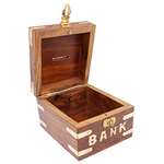 Indian Glance Wooden Carving Safe Coin Bank Mone-2