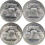1948-1963 Franklin Silver Half Dollars, 2 Face,-2