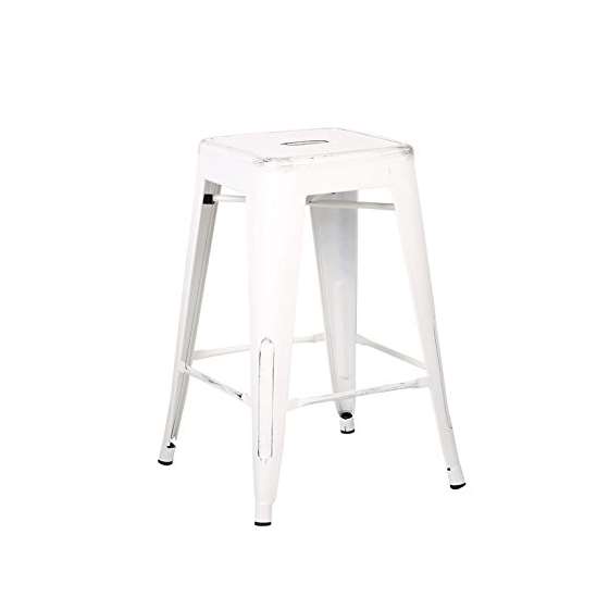 Backless Distressed Metal Barstool, White 24 -In-2