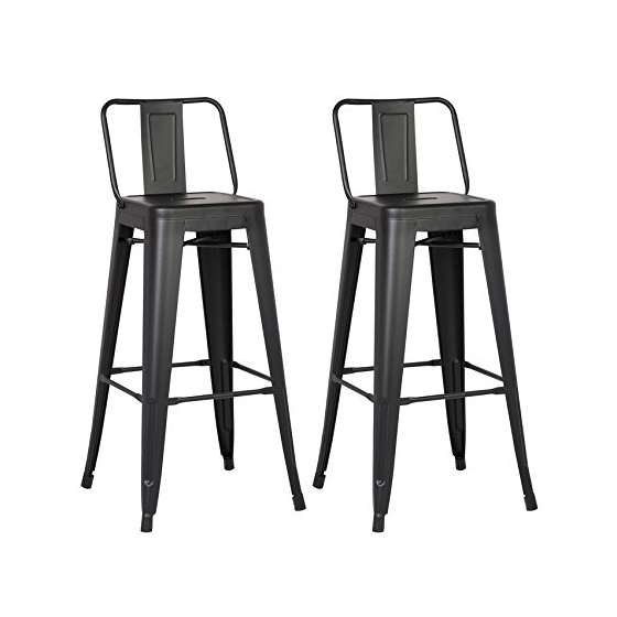 Metal Barstool With Back, Matte Black, 30 -Inch,-2