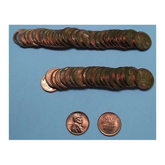 1956 D Lincoln Pennys Complete Roll 50 Coins Bri-2