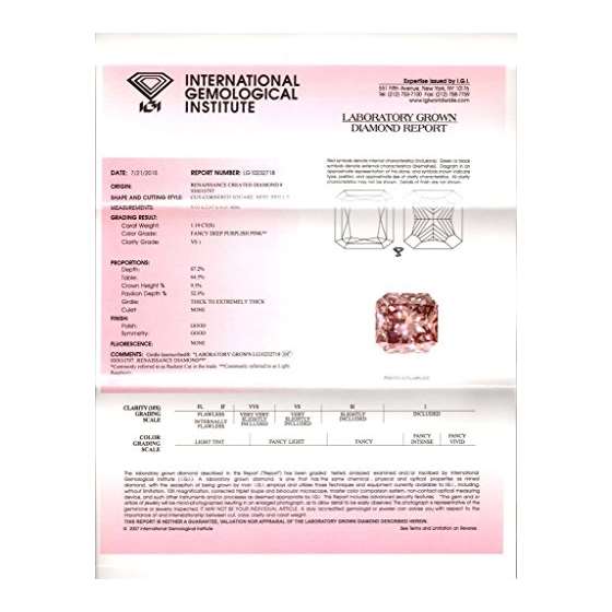 1.19 Ct. | Radiant | Light Raspberry Color | VS1-2