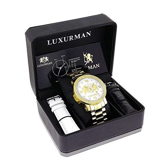 Yellow Gold Plated Diamond Watch For Men By Phan-4