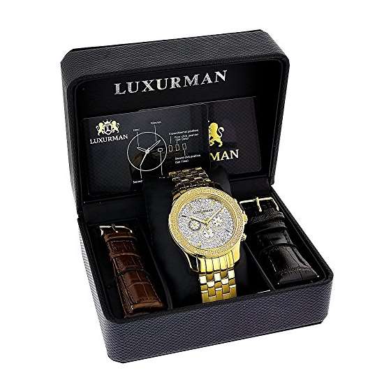 Yellow Gold Tone Watches: Mens Diamond Watch 0.2-4