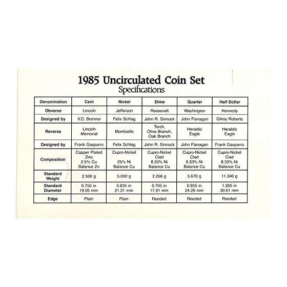 1985 P D US Mint 10-Coin Mint Set Uncirculated-4