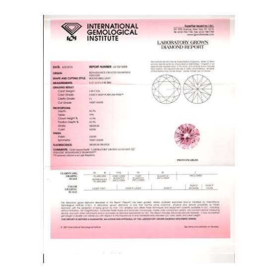 0.89 Ct. | Round | Light Raspberry Color | I2 Cl-2