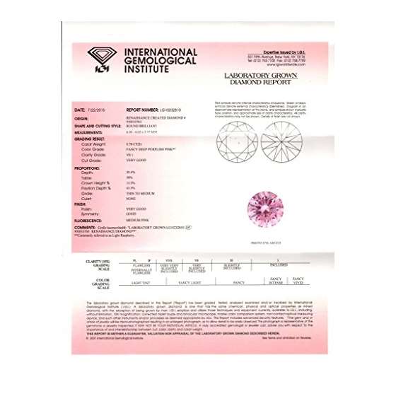 0.78 Ct. | Round | Light Raspberry Color | VS1 C-2