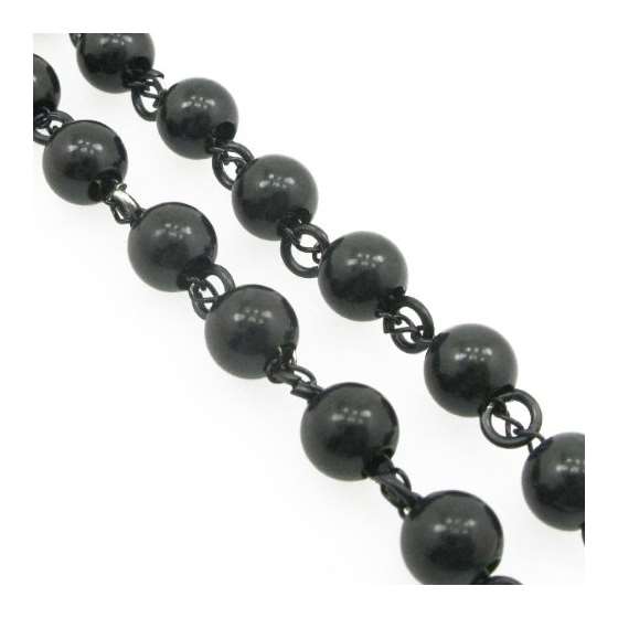 Mens Black Stainless Steel Rosary Necklace With-4