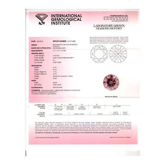 0.92 Ct. | Round | Light Raspberry Color | SI1 C-2