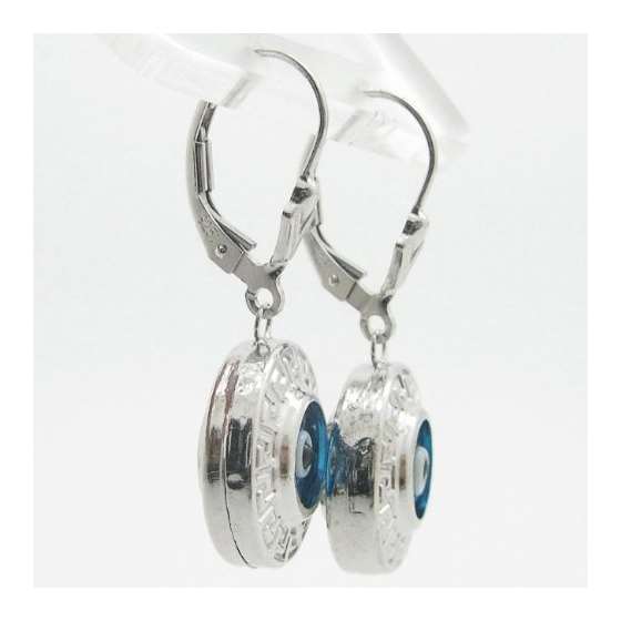 Ladies 925 Sterling Silver Evil Eye Dangle Earri-2