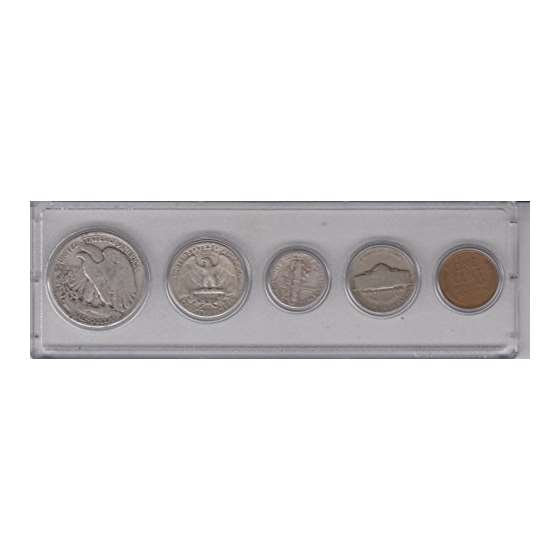 1942 Birth Year Coin Set 5 Coins-Silver Half Dol-2