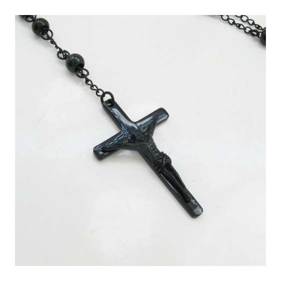 Mens Black Stainless Steel Rosary Necklace With-2