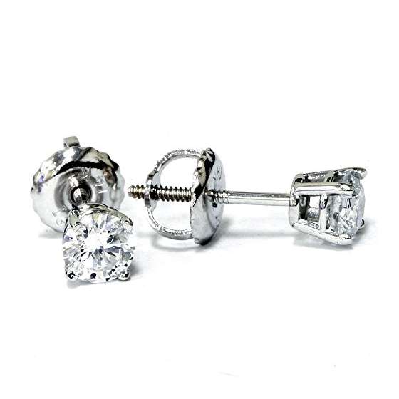 1/4Ct Round Diamond Studs With Screw Backs 14K W-4