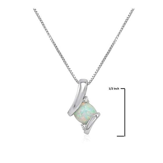 Sterling Silver Created Opal And Diamond Pendant-2