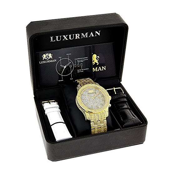 Iced Out Mens Diamond Watch 1.25Ct Yellow Gold T-4