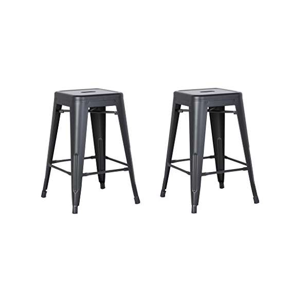 Backless Metal Barstool, Matte Black, 24 -Inch,-2