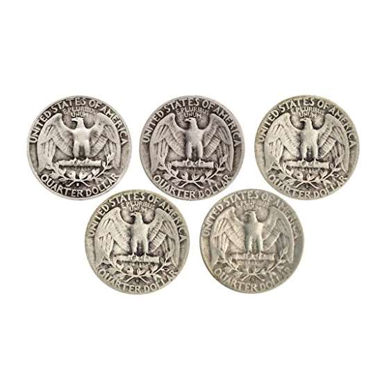 Count Of 5-90 Silver Washington Quarters Fine-2
