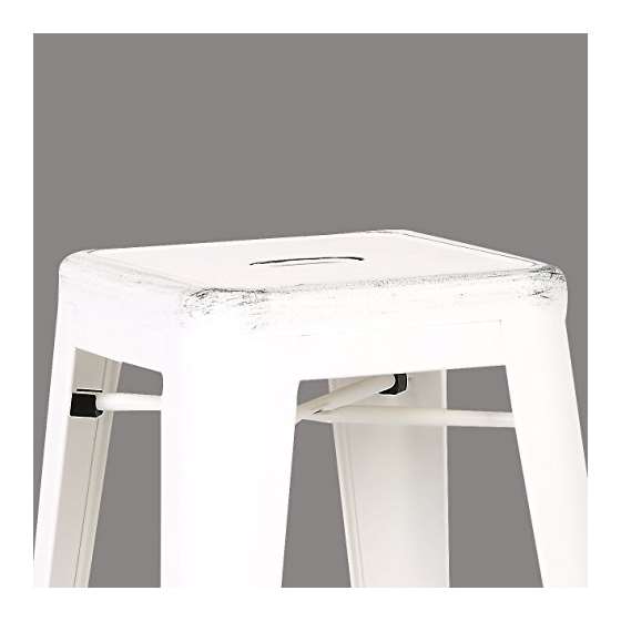 Backless Distressed Metal Barstool, White 24 -In-4