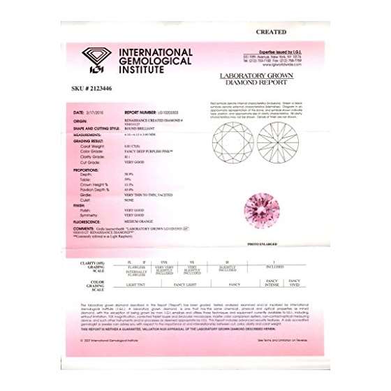 0.81 Ct. | Round | Light Raspberry Color | SI1 C-2