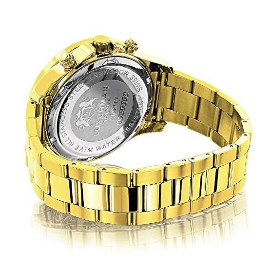 Yellow Gold Tone Mens Diamond Watch 0.2Ct-2