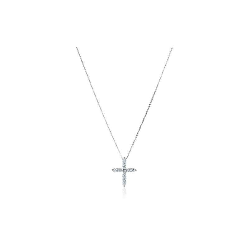 10K White Gold Lab Grown Diamond Cross Pendant Nec