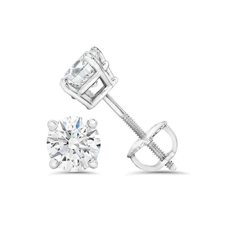 1/4Ct Round Diamond Studs With Screw Backs 14K Whi