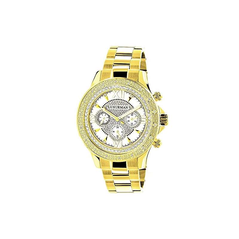 Yellow Gold Tone Mens Diamond Watch 0.2Ct