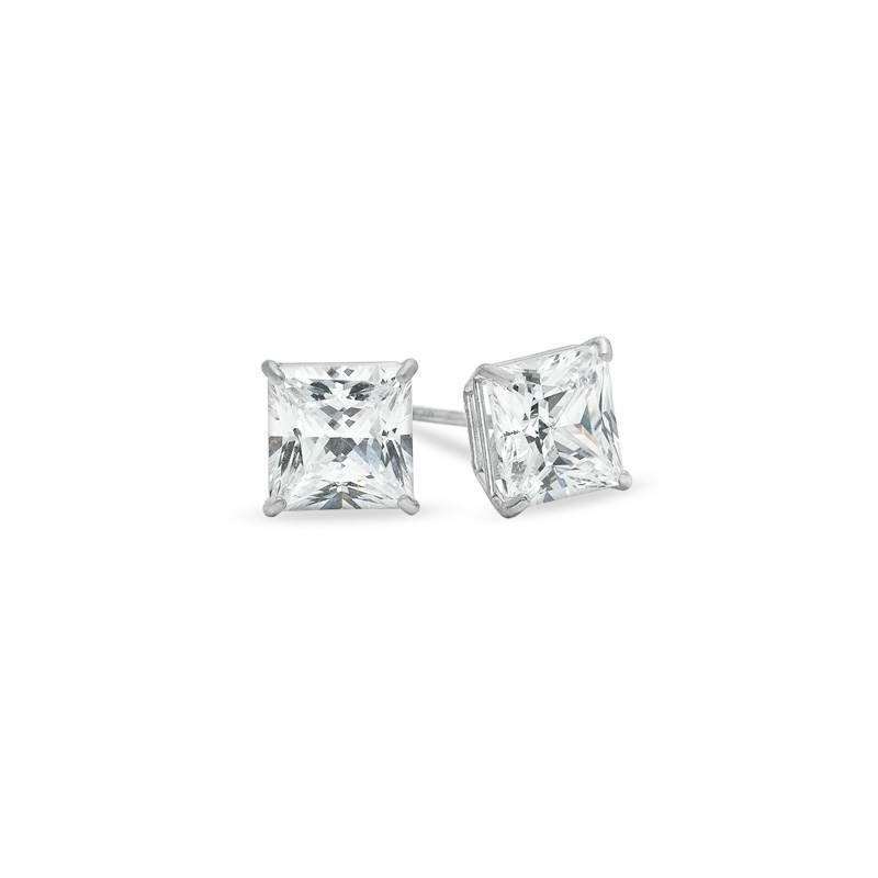 Unisex 14K Solid White Gold 6Mm Princess Square Cu