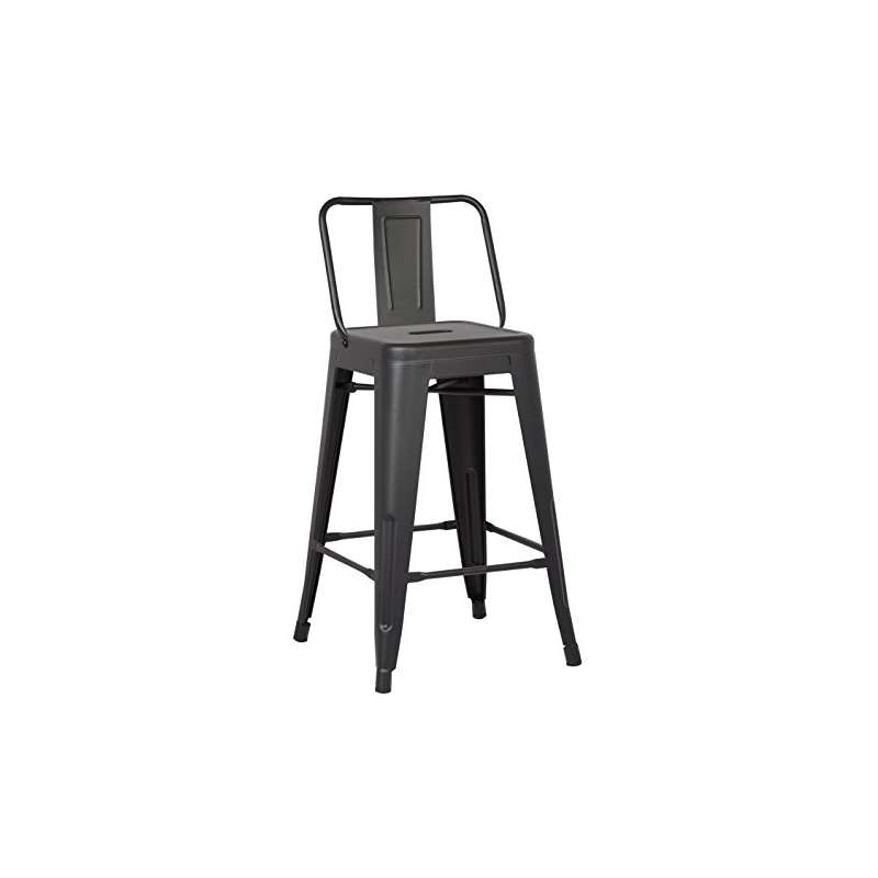 Metal Barstool With Back, Matte Black, 24 -Inch, S