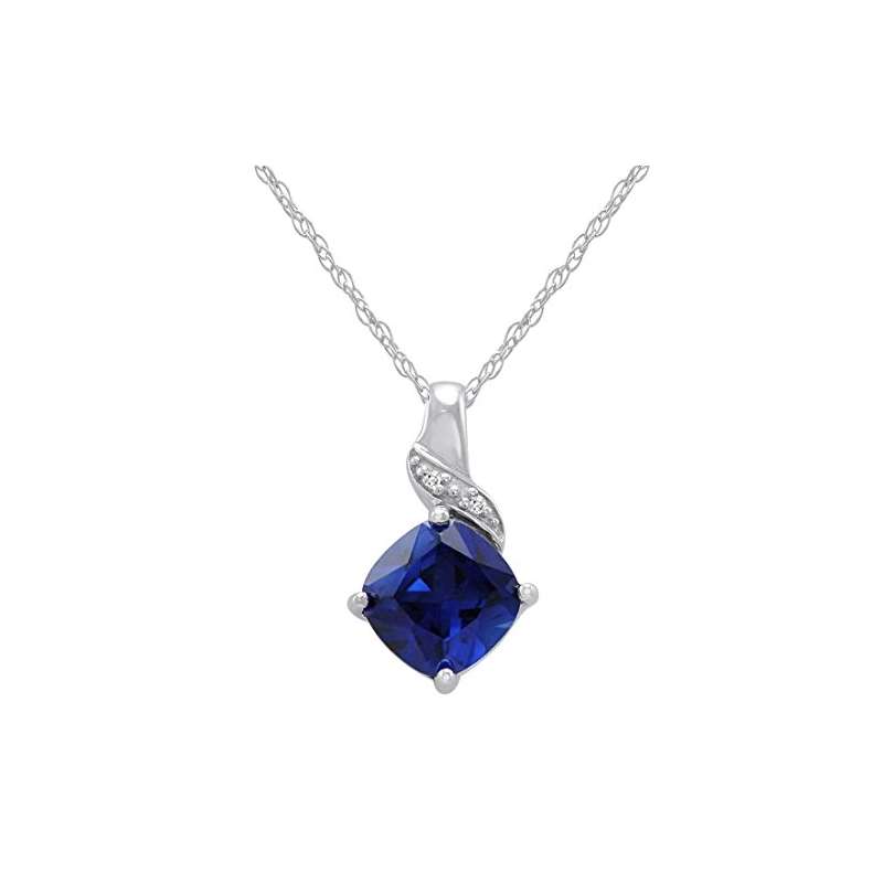 Sterling Silver Created Sapphire And Diamond Penda