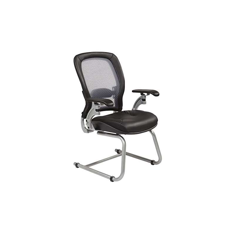 Air Grid Back With Leather Seat Visitors Chair, Bl