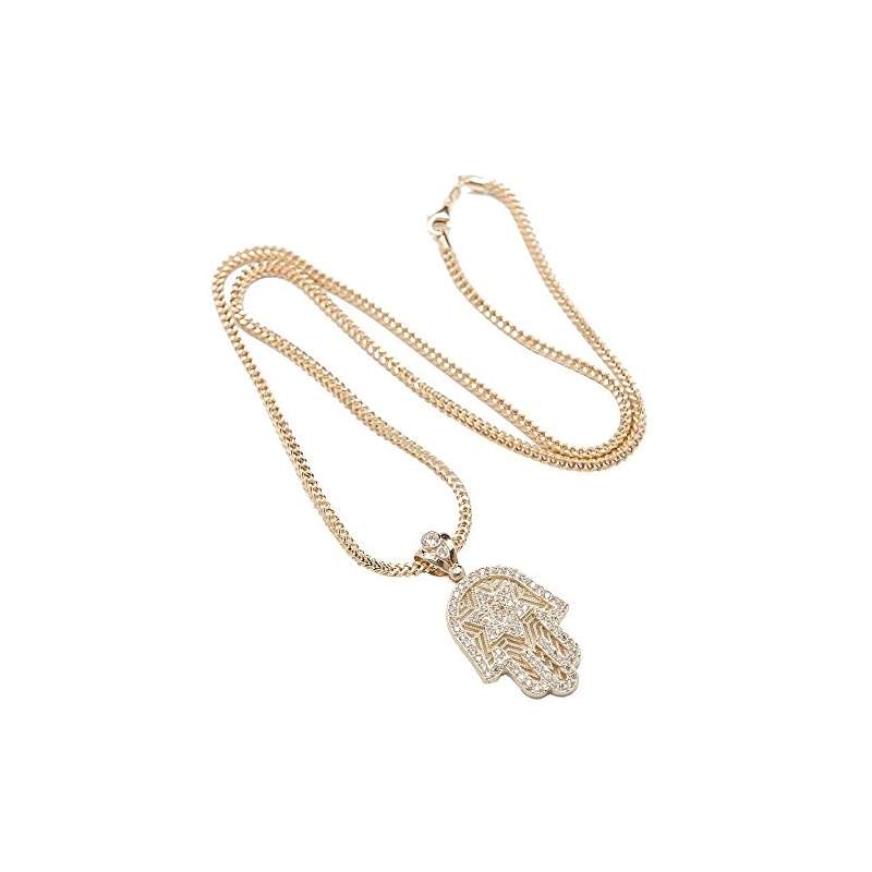 Mens 10K Yellow Gold Designer Hamsa Pendant With F