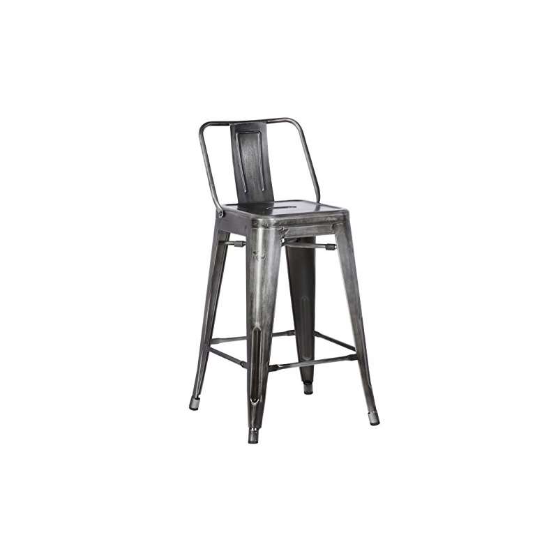 Distressed Metal Barstool With Back, Vintage Gun M