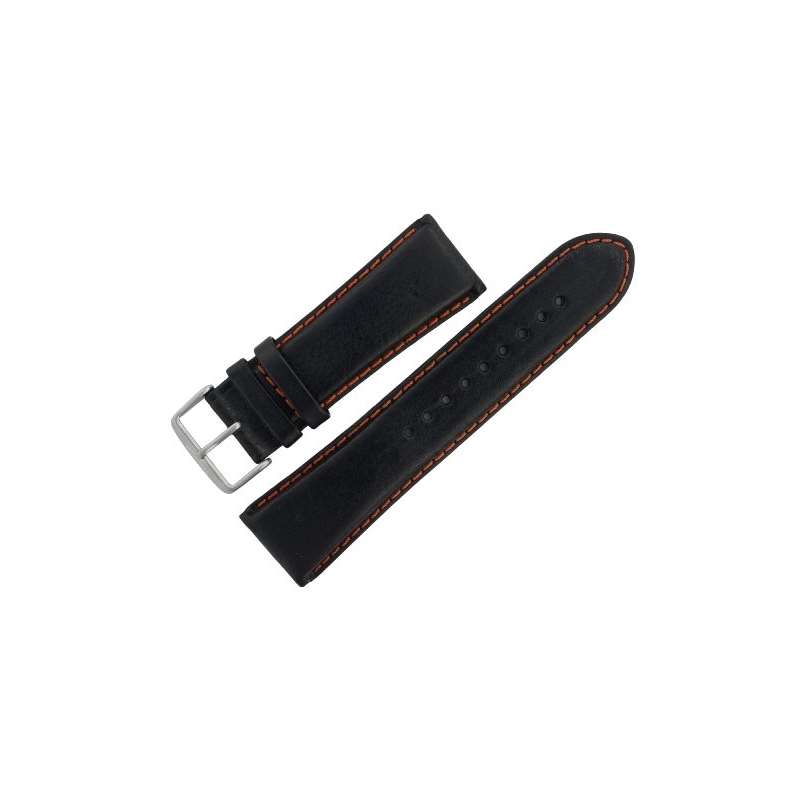 Assorted Watch Strap 27Mm Black Leather With Orang