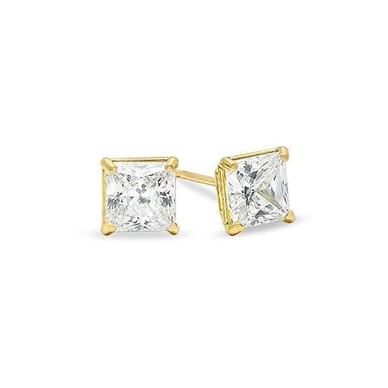 Unisex 14K Solid Yellow Gold 5Mm Princess Square C