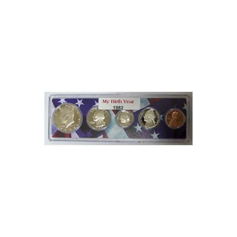 1982-5 Coin Birth Year Set In American Flag Holder