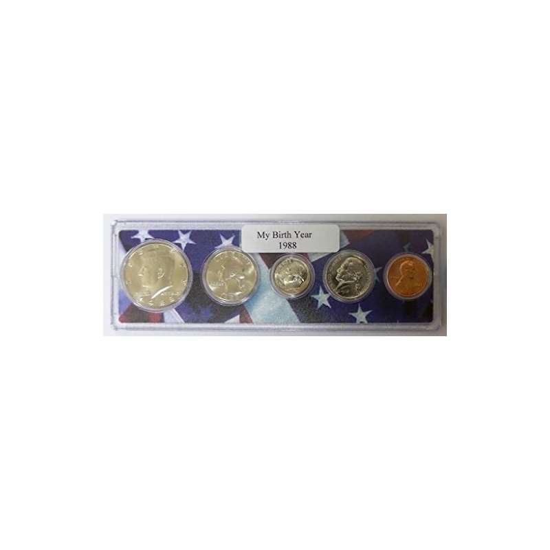 1988-5 Coin Birth Year Set In American Flag Holder