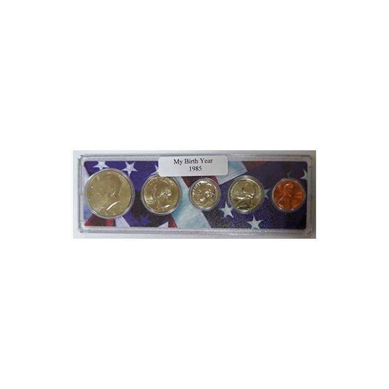 1985-5 Coin Birth Year Set In American Flag Holder