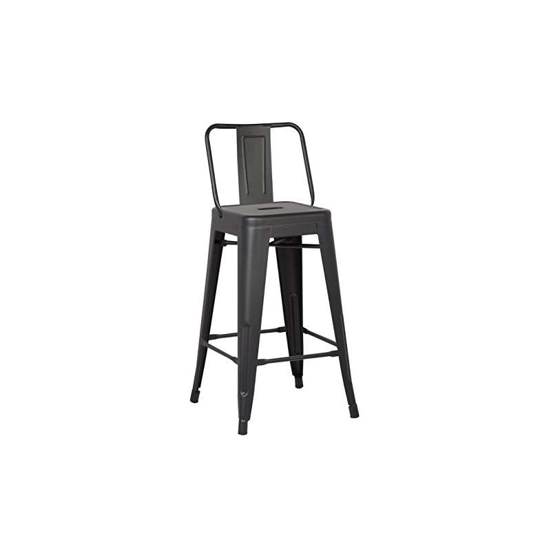 Metal Barstool With Back, Matte Black, 30 -Inch, S