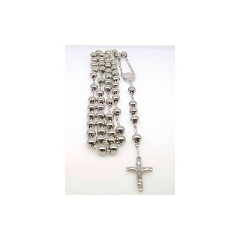 Mens Stainless Steel Silver Tone Rosary Chain Neck