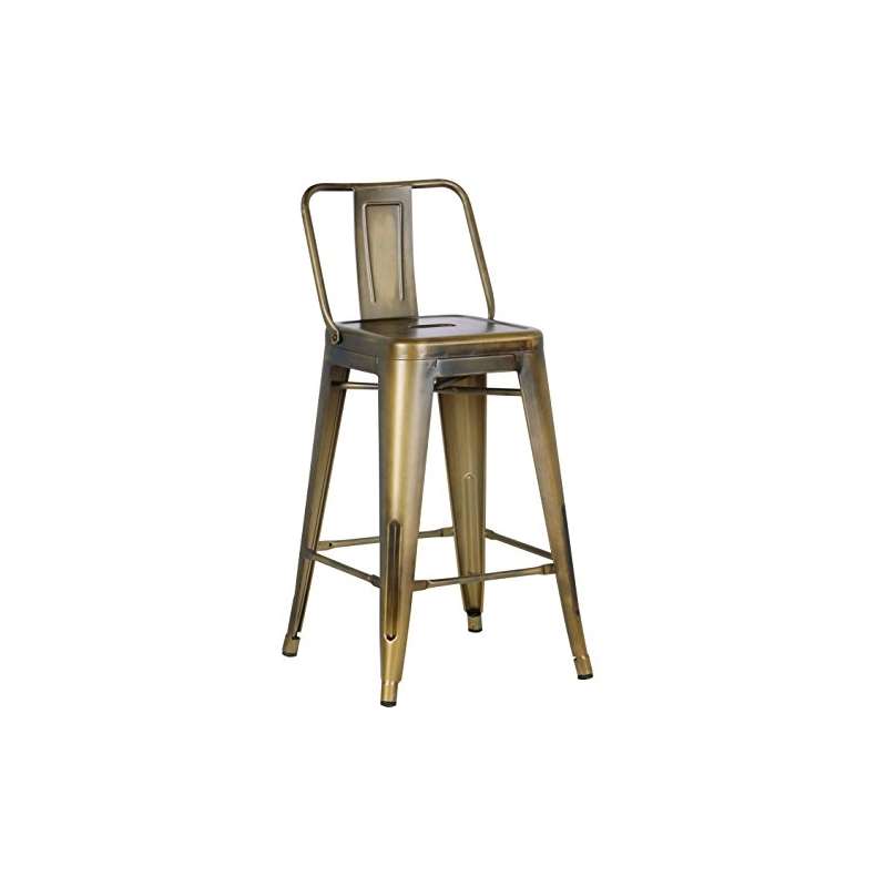 Metal Barstool With Back, Vintage Brass, 24 -Inch,