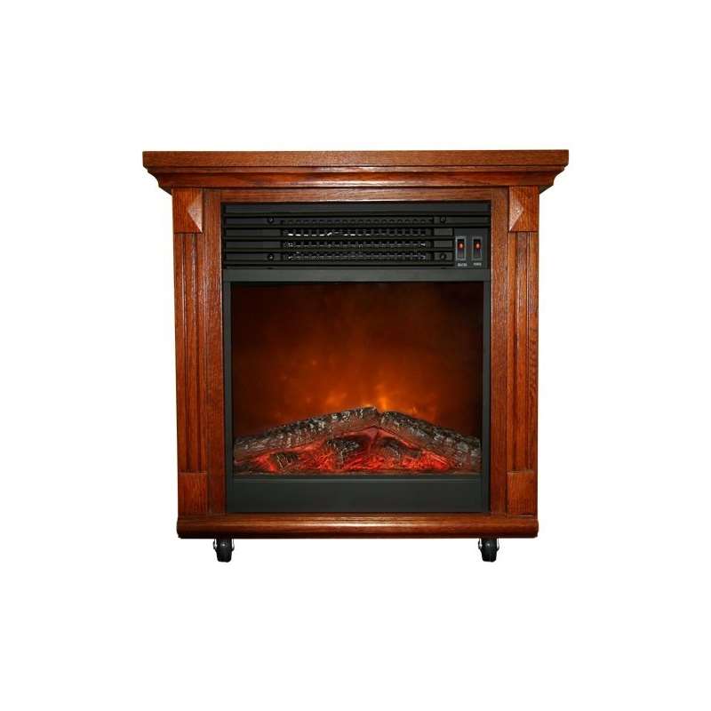 Compact Cherry Oak Electric Fireplace With Caster